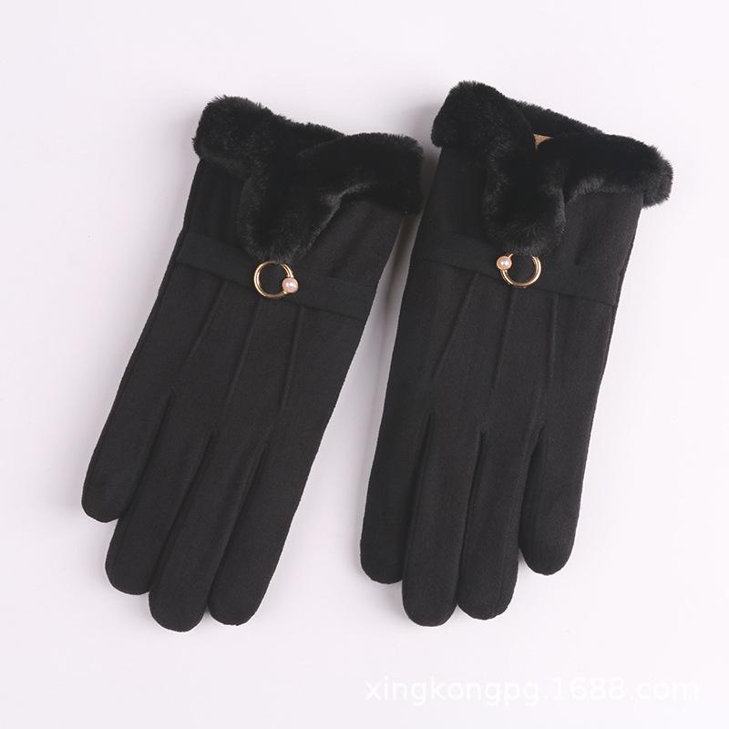 Women's Suede Velvet Bowknot Touchscreen Gloves - Warm & Cozy for Autumn/Winter