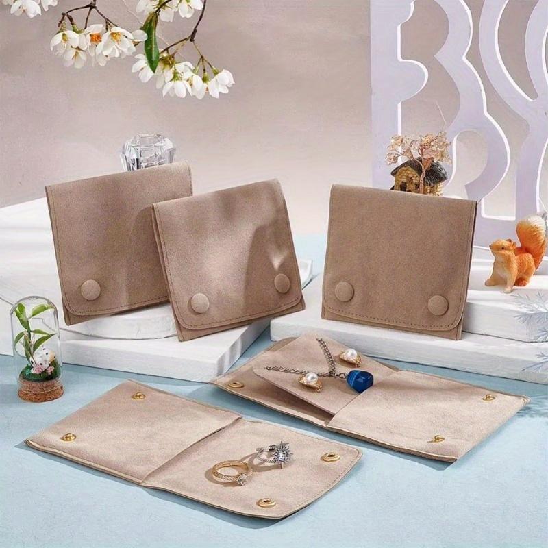 Women Velvet Jewelry Pouch with Snap Button Closure Multi-Compartment Organizer for Necklaces, Earrings, Rings, Soft Fabric Storage Bag Jewelry Pouch
