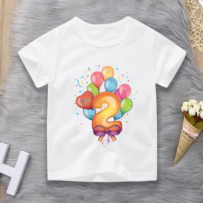 Alles Gute zum Geburtstagsgeschenk T-Shirt Babykleidung Cartoon Nummer 2 3 4 5 6 7 Druck Lustiges T-Shirt Kinder Sommer Oansatz Tops Jungen Mädchen T-Shirt