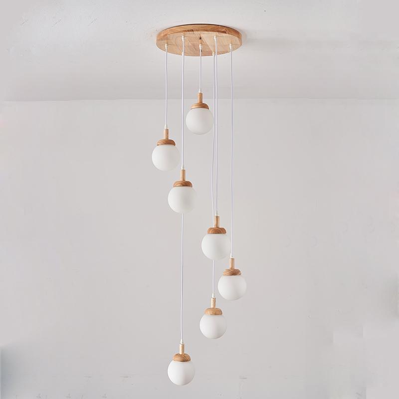 Nordic Solid Wood Spiral Staircase Chandelier for Dining Room and Mezzanine