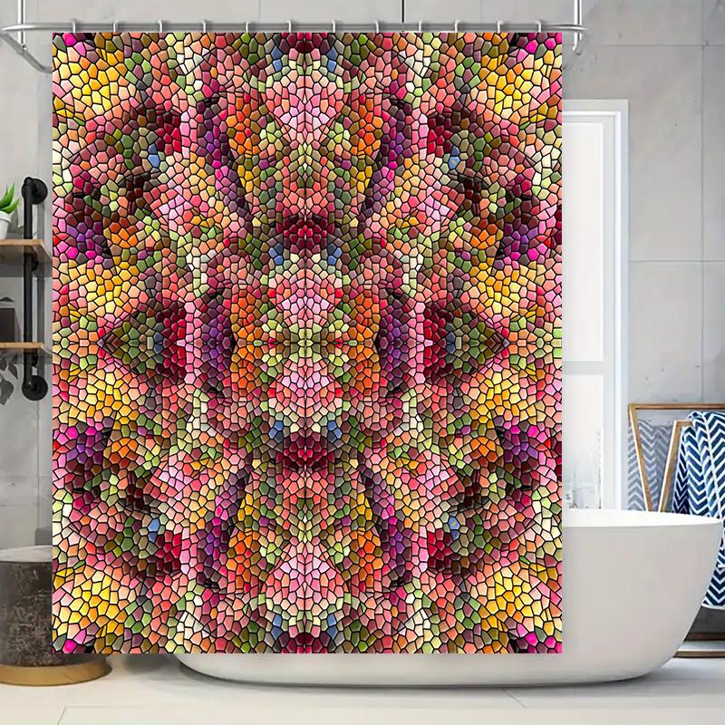 

Mosaic Shower Curtain Colorful Bath Linen Decor With Modern Pattern For Bathroom Decoration Multicolor Mosaic Design Waterproof W60H190(CM)-1 Pcs