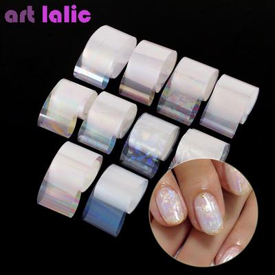 10 Rolls/Box Holographic Nail Foil Set 2.5*100cm Gradient Transparent AB Color Transfer Sticker