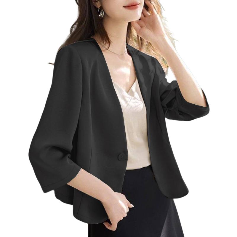 ZANZEA Women Casual V-Neck Loose 3/4 Sleeve Plain Blouse