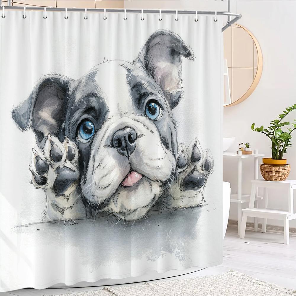 Cat Dog Cow Shower Curtain Set Cute Animal Bathroom Curtains Fabric Christmas Home Bathroom Decor Bathroom Accessories Set