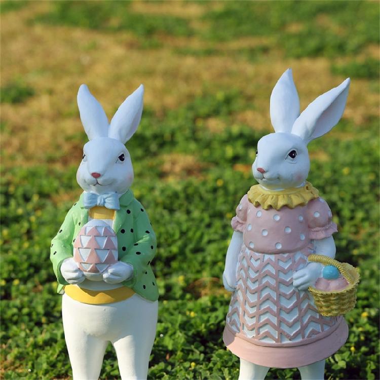 Spring Home Decors Bunnies Resins Sculpture with Colorful Eggs Easters Table Rabbit Figurine for Farmhouses Decoration