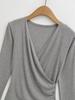 Mature Style V-neck Cross-Pleated Long-Sleeve Top for Women – Autumn/Winter Slimming Waist T-shirt