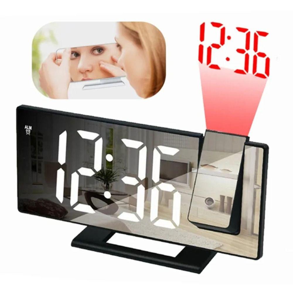 12/24H Display Digital Alarm Clock Temperature Display Projector Mirror Clock LED Alarm Clock  Home