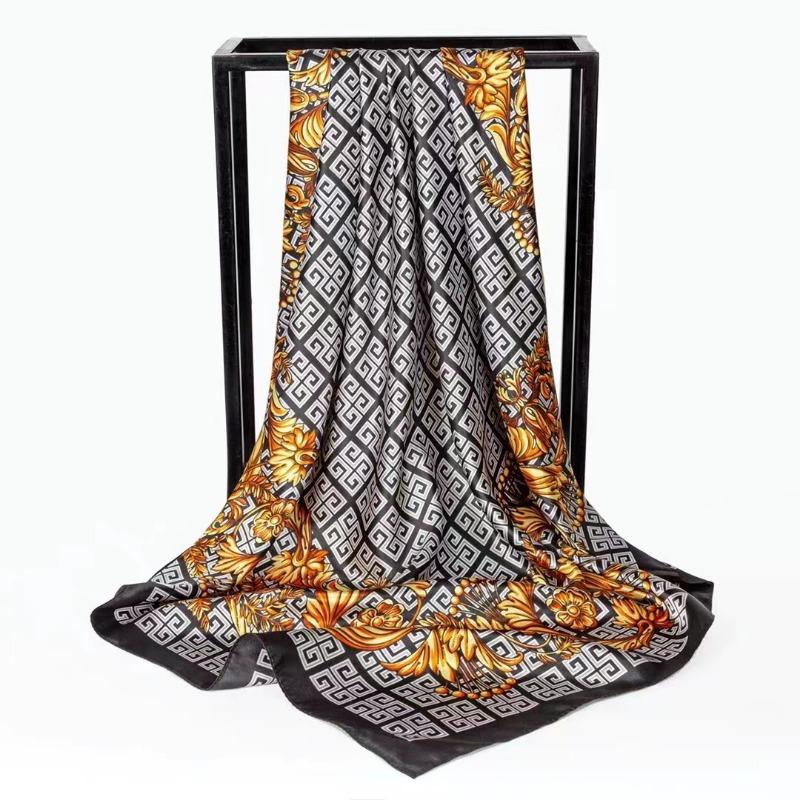 Simulation Silk Scarf Spring and Summer Versatile Sunshade 90 Square Scarf Painted Pearlescent Color Ding Women's Square Scarf Silk Scarf