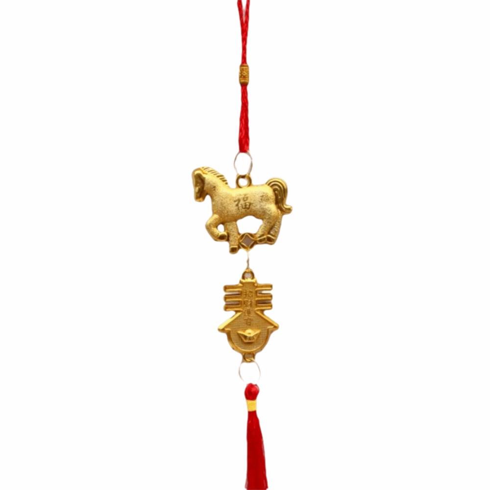 Red Gold Color Spring Festival Pendant with Tassel Good Luck Horse Year Pendant Year of The Horse Traditional
