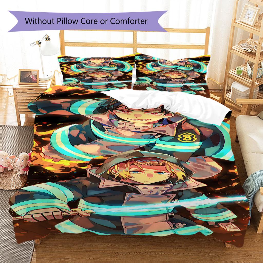 Fire Force  Pattern Bedding,Quilt Set Quilt Cover Pillowcase Home Birthday Gift (1 * Duvet Cover + 2 * Pillowcase, Without Core)