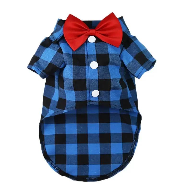 

Classical Dog T-Shirts Bowtie Plaid Thin Summer Breathable Dog Clothes for Small Large Dogs Chihuahua Puppy Pet Cat Vest XS 1-2KG синий