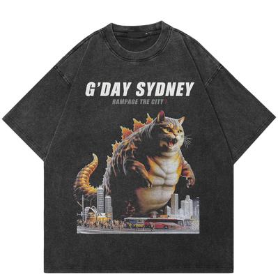 Streetwear Japanese Monster Vintage Washed Black T-Shirt Cotton Unisex Relaxed Fit Tops Tees