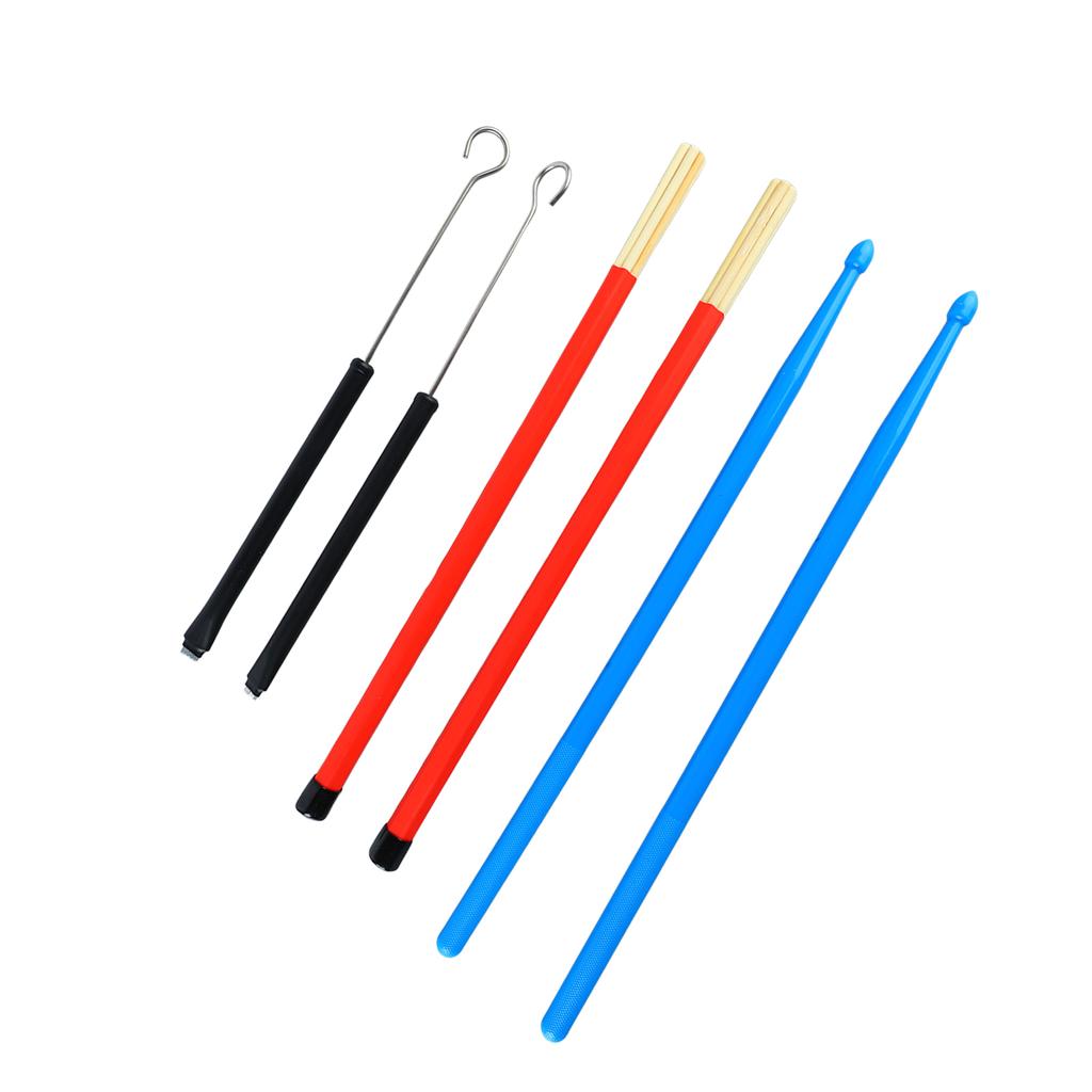 Drum Stick Nylon Portable Drumstick Accessory Set 2 Wire Brush 2 Wood Drum Rod with Storage Bag for Rock Band