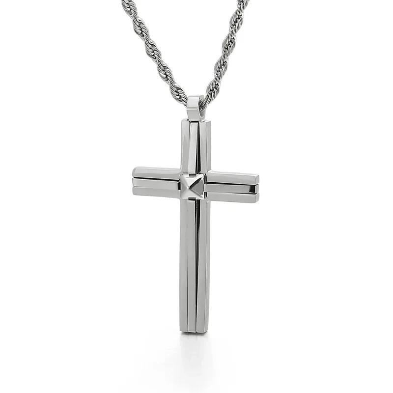 Trendy Pendant Necklaces for Men Metal Cross Stainless Steel Link Chain Accessories Irregularly Male Choker Shiny Jewelry