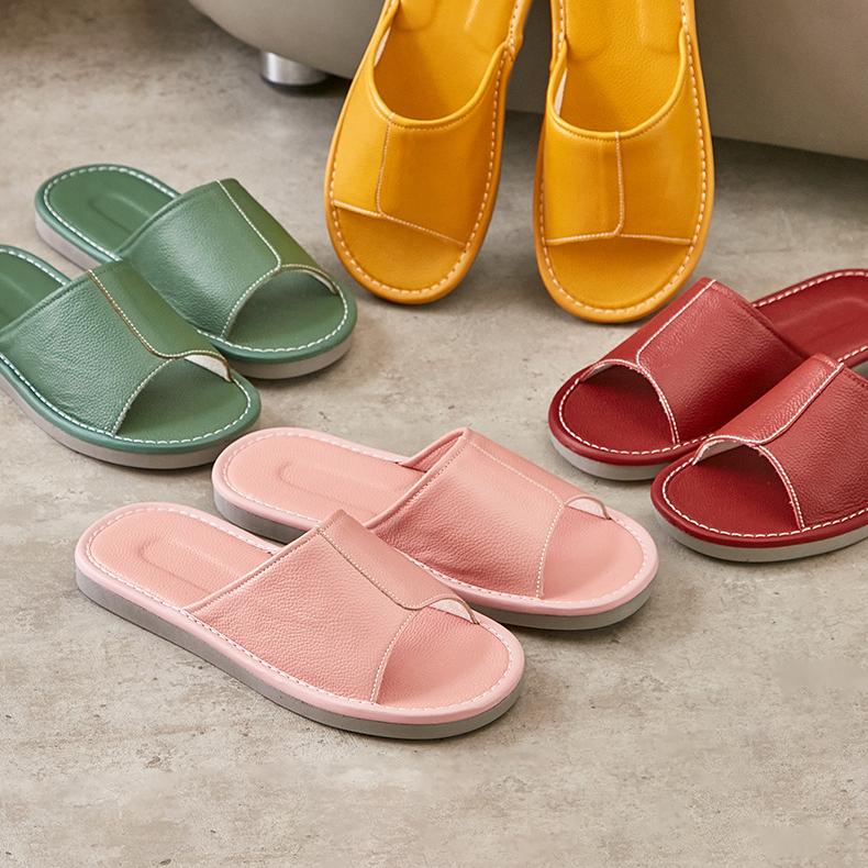 Large Size Cowhide Slippers Men's Genuine Leather Summer Home Non-slip Oversized and Extra Wide Home Leather Slippers