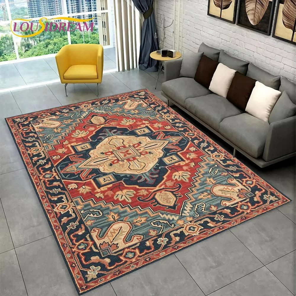 Red Turkish Floral Print Carpet Living Room Sofa Decor Bedroom Bedside Nonslip Rug Lounge Coffee Table Floormat Welcome Rug