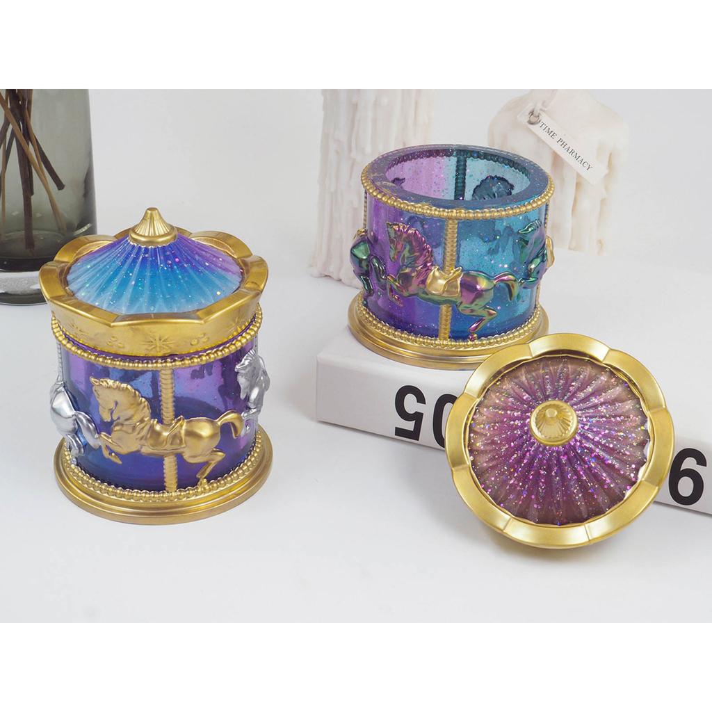 DIY Epoxy Carousel Mold Candle Cup Jar Storage Box Molds Silicone Resin Bottle Mold for DIY Craft Jewelry Storage