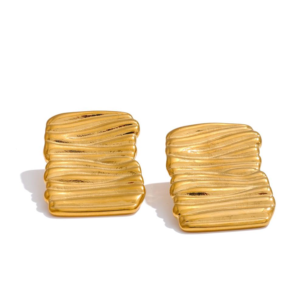 

Yhpup Water Resistant Stainless Steel Metal Rectangle Stud Earrings Daily Fashion Popular Golden Charm Jewelry for Women