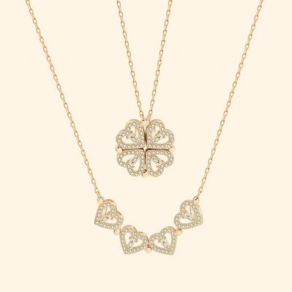 

New Fashionable Double-sided Magnetic Heart Flower Pendant Necklace, Women s Sweet Sexy Stainless Steel Choker Jewelry