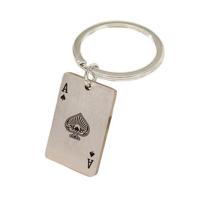 [ALOHAMONI] Metal Playing Cards Vintage American Keychain Key Ring Spade