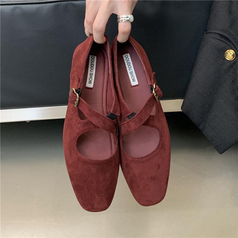 French Retro Cross-strapped Mary Jane Shoes Leopard Print Light Mouth Not Tired Feet Single Shoes Fairy Soft-soled Ballet Flats