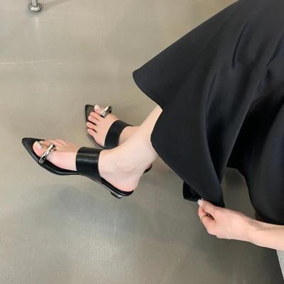 One Word Slipper with Toe Ring, New Summer French Style Cool Slipper with Wedge Heel for Women Shoes 3CM