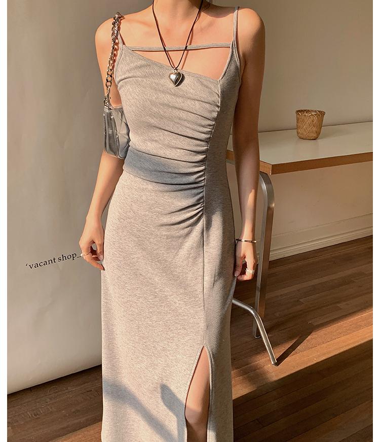 Letnie szare, wąskie sukienki dla kobiet, bez pleców, nieregularne szelki Y2K Eleganckie suknie wieczorowe