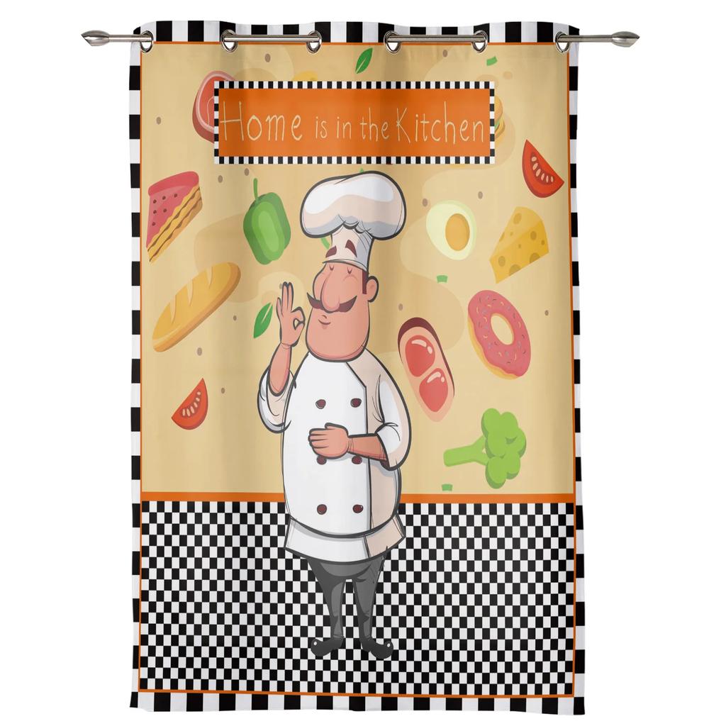 Kitchen Cook Vegetables Meat Dessert Plaid Curtains Bedroom Living Room Drapes Kid Window Curtain Home Decor Made Of Polyester Sitting Treatment