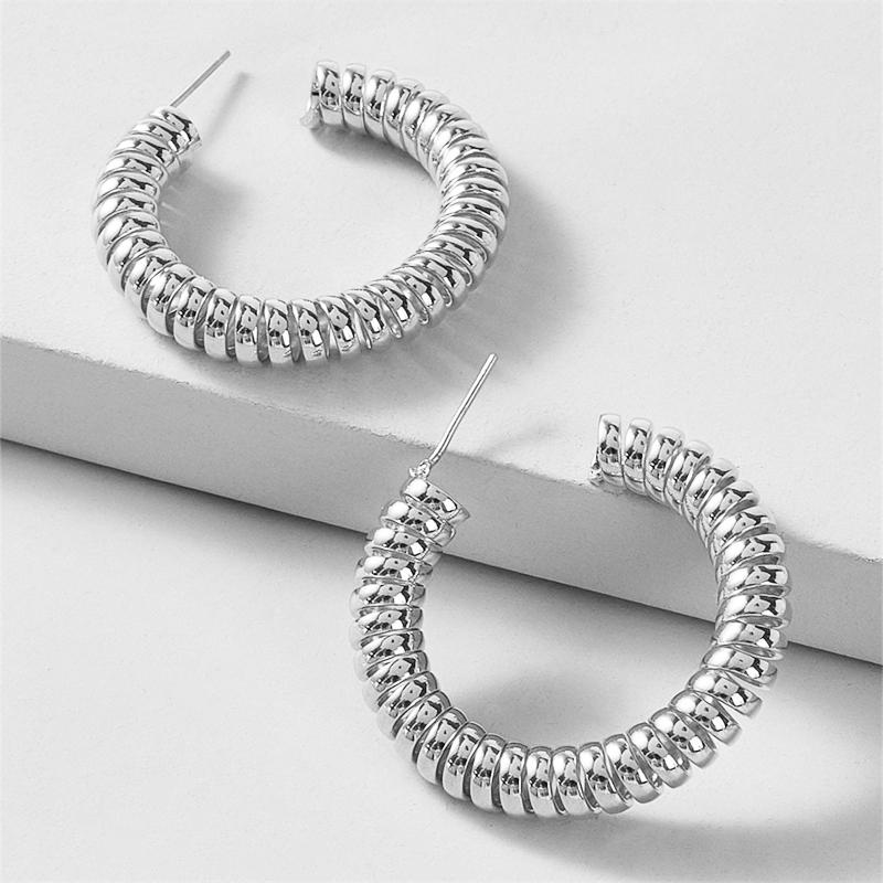 

Gold Color Spiral C-shaped Women s Dangle Earrings Punk Style Hiphop Copper Color Metal Drop Earrings for Female Fashion Zircon