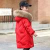 Girls' Mid-Length Down Cotton Coat with Fur Collar - Winter Jacket for Big Kids