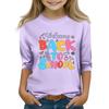Kids Casual Printed Round Neck 3/4 Sleeve Top for Back To School