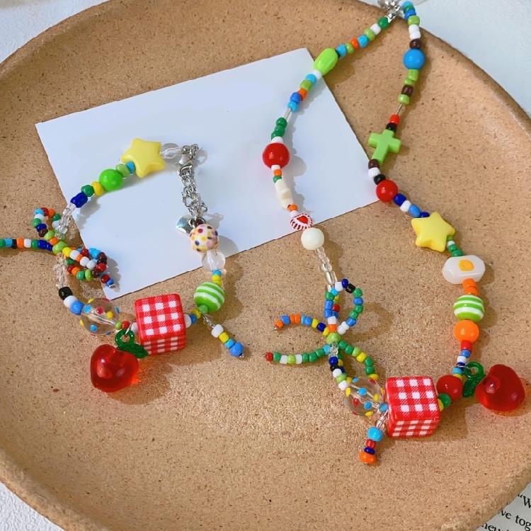 Handmade Colorful Necklace/Bracelet Fashionable Choker with Dainty Bowknot and Star Pendant Rainbow Beaded Jewelry
