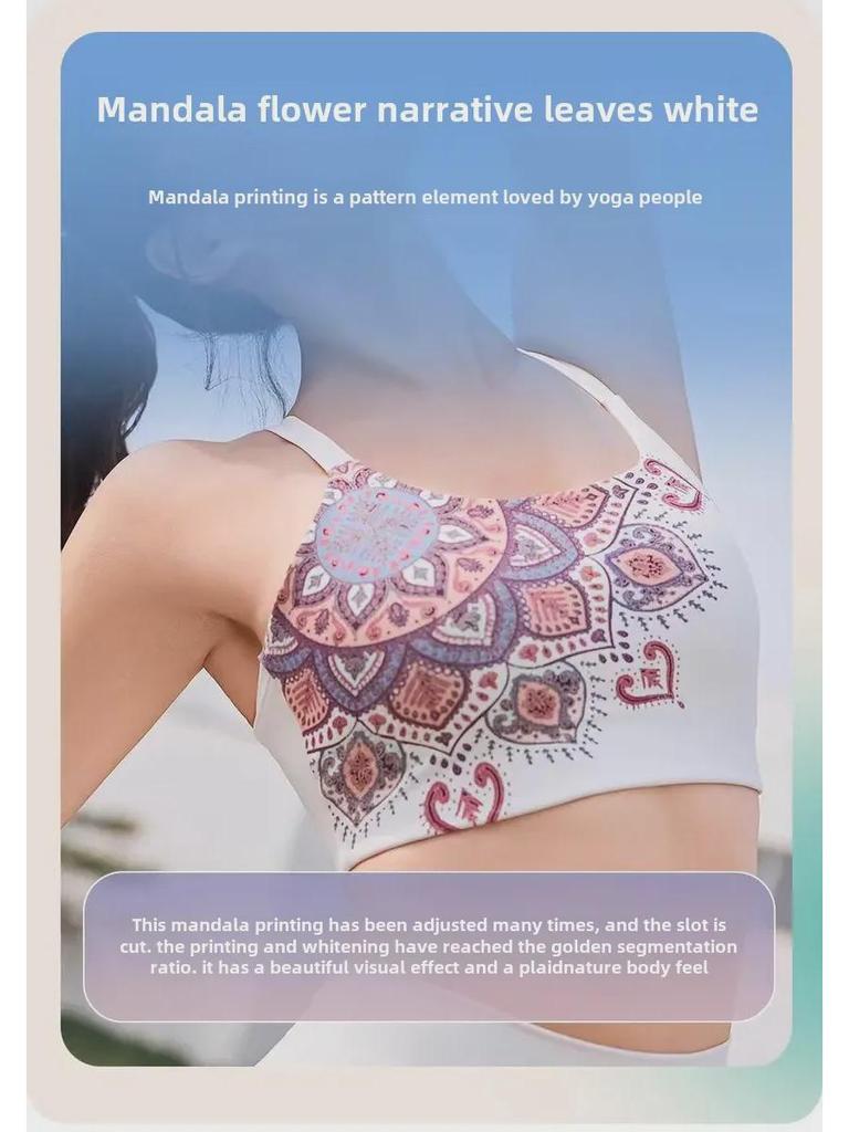 Conjunto de sujetador deportivo y pantalones de fitness con chaleco de yoga y flor de mandala