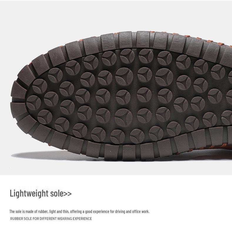 Men's Trendy European & American Slip-On Leather Casual Driving Shoes - Breathable Low-Top, Large Sizes Available
