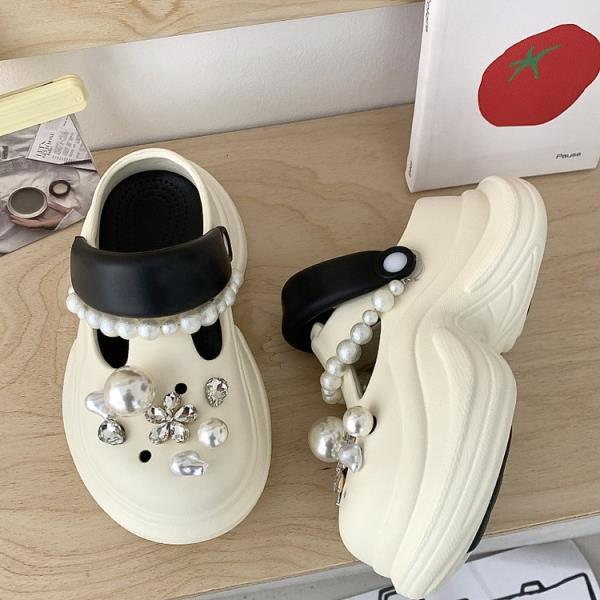 Fashion String Bead Glitter Slides Shoes Woman 2025 Cover Toe House Slippers Platform Jelly Flat Crystal Glitter Slides String Bead Cove