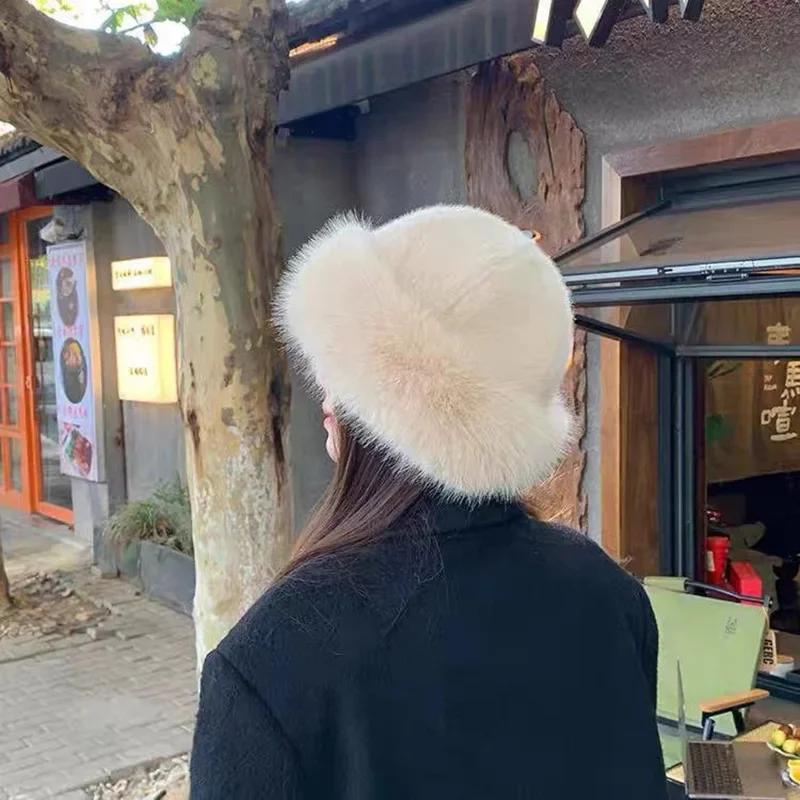1Pcs Winter Women's Warm Hat with Thick Velvet Imitation Fur Fashion Fisherman's Hat Outdoor Windproof Ear Protection Hat