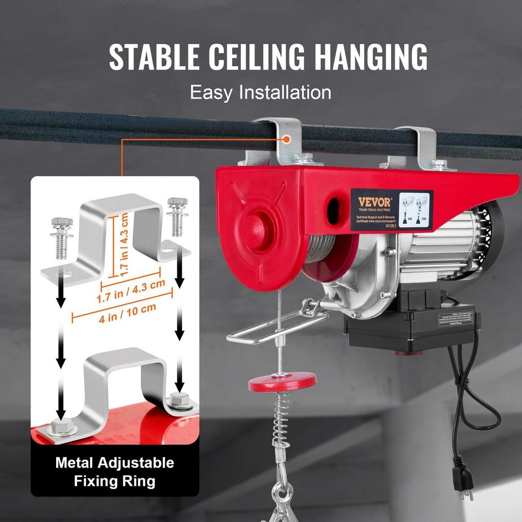 Electric Hoist, 1320 Lbs Lifting Capacity, 1150W 220V Electric Steel Wire Winch with Wireless Remote Control, 40ft Single Cable Lifting Height & Pure