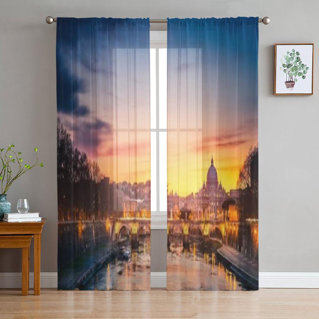 Nachtansicht Petersdom Rom Chiffon Transparente Vorhänge für Wohnzimmer Schlafzimmer Fenster Vorhang Voiles Tüll Cortinas
