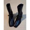 Eckiger Zeh High Heel Skinny Stiefel Damen Französischer Blockabsatz Retro Reißverschluss hinten Kurze Stiefel Elastische Modestiefel