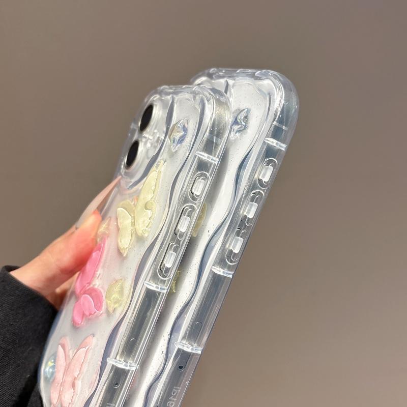 Luxury Cream Drop Glue Handmade 3D Butterfly Case for iPhone 16 Pro Max 15 14 Plus 13 12 Pro 11 Shock Protection Cover