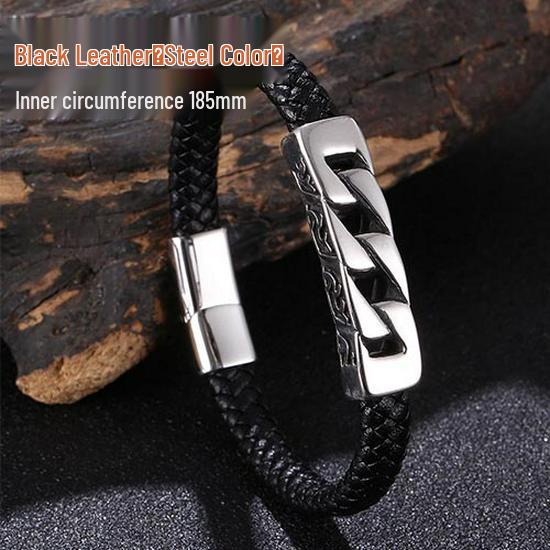 

Мужской браслет в стиле панк из титановой стали и кожи - Европейская и американская мода
