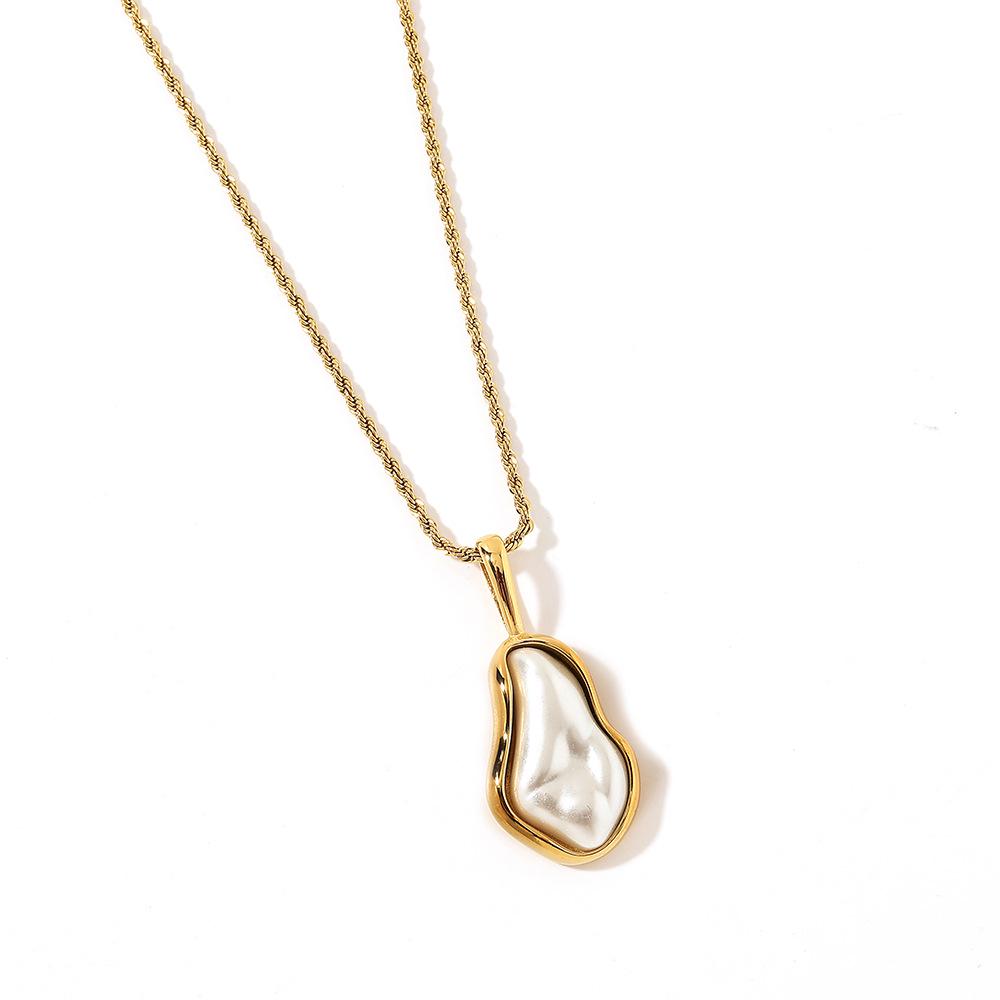 Yingtai Stainless Steel Women's Necklace with Imitation Pearl and 18k Gold Vacuum Plating