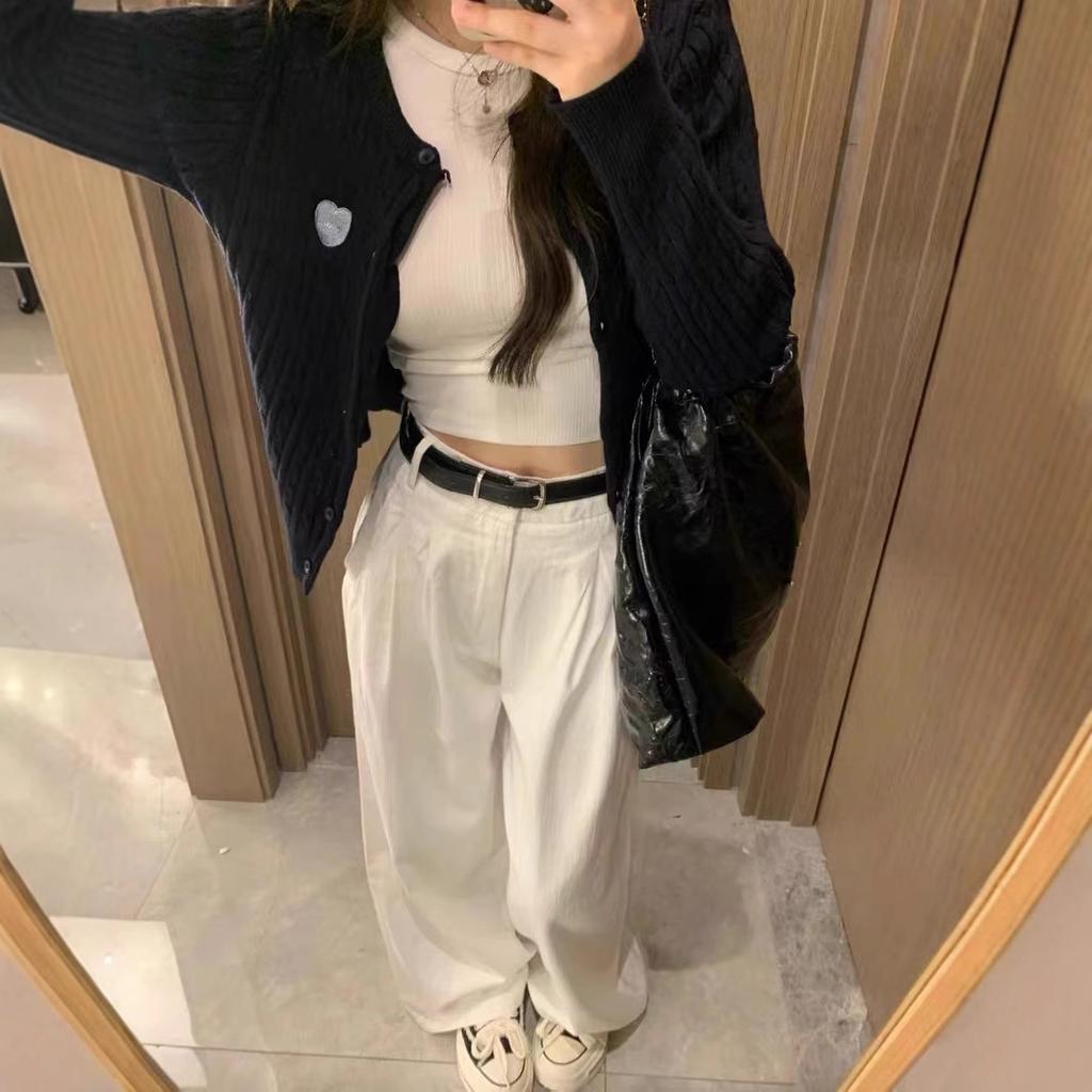 Women's Spring/Fall Loose-Fitting, Slimming White Wide-Leg Jeans: High-Waisted, Flowing Straight-Leg Floor-Length Pants