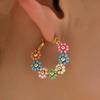 Boho Beaded Flower Hoop Earrings, Stainless Steel Decor Hoops, Bohemian Style Everyday Jewelry for Women, 1 Pair