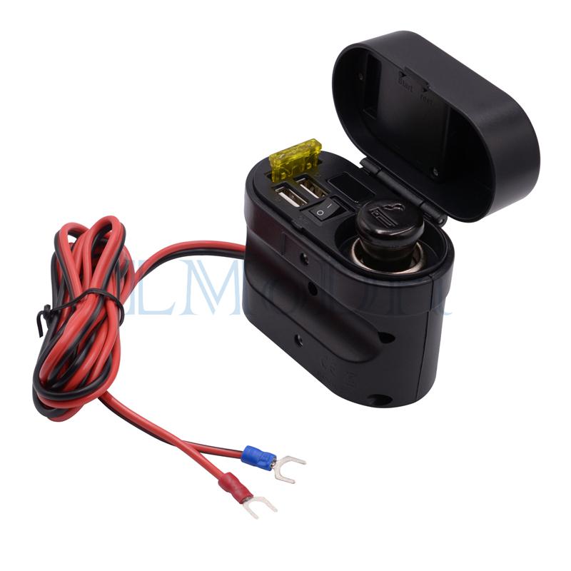 LMoDri Motorcycle Multi-function 4 in 1 Electronic Clock Type Cigarette Lighter Dual Ports USB Charger