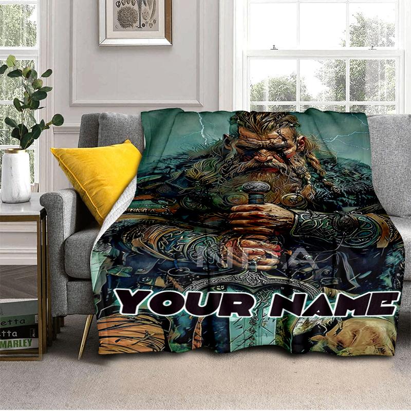 1PC Custom Name Warrior Poster flannel blanket versatile,all-season throw suitable for the living room,bedroom,camping,travel,and gift