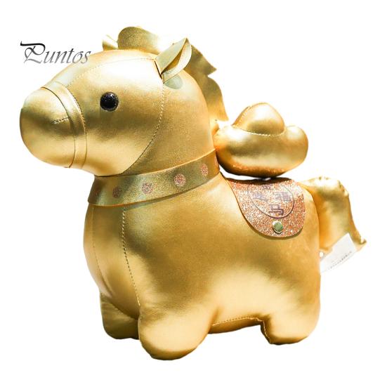 Collectible Animal Plush Small Zodiac Horse Mascot Doll Golden Stuffed Statue Blessing Souvenir Gift Even Filling for Chinese New Year Spring Festival