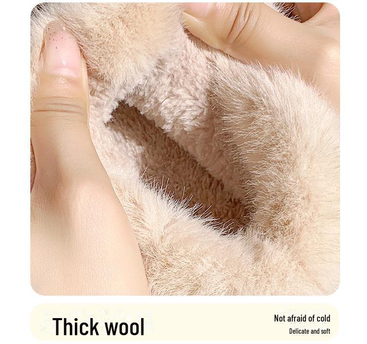 Damen Plus Samt Rutschfeste Schleife Absatz Baumwollpantoffeln für Herbst & Winter - Warm, Dicke Sohle, Für den Außenbereich geeignet