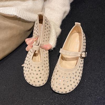Fashion Flat Shoes Spring New Round Head Shallow Mouth Glitter Line with Soft Sole Anti-slip Wear-resistant Single Shoes