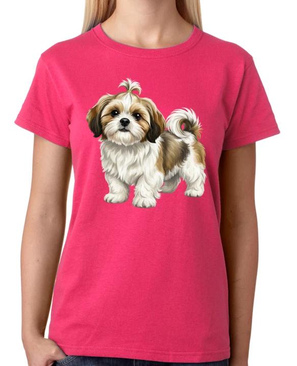 Cute Shih Tzu Puppy Illustration Ladies T-Shirt Dog Lover Art Tee XS